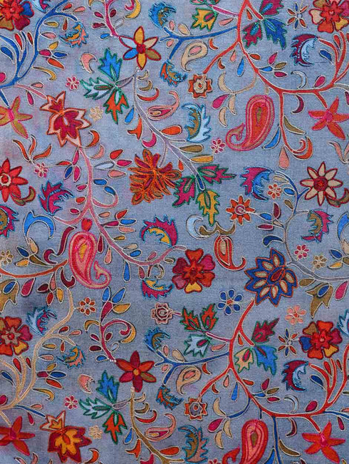 Women's Pure Wool Faux Pashmina Kalamkari Printed Embroidery Stole